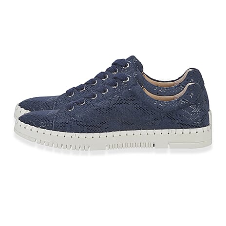 Jo - Joe Porto Ladies Lightweight Lace Up Suede Shoe With Functional Zips (Size 4) - Navy