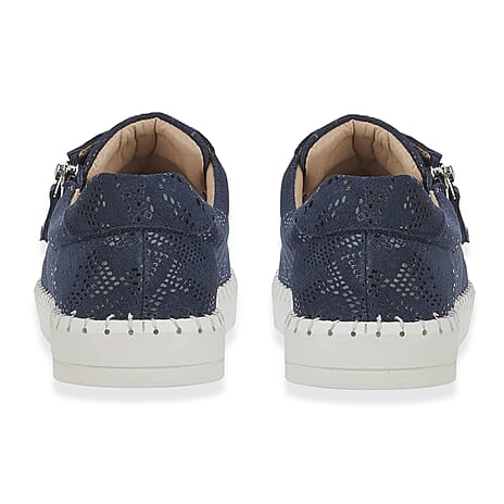 Jo - Joe Porto Ladies Lightweight Lace Up Suede Shoe With Functional Zips (Size 5) - Navy