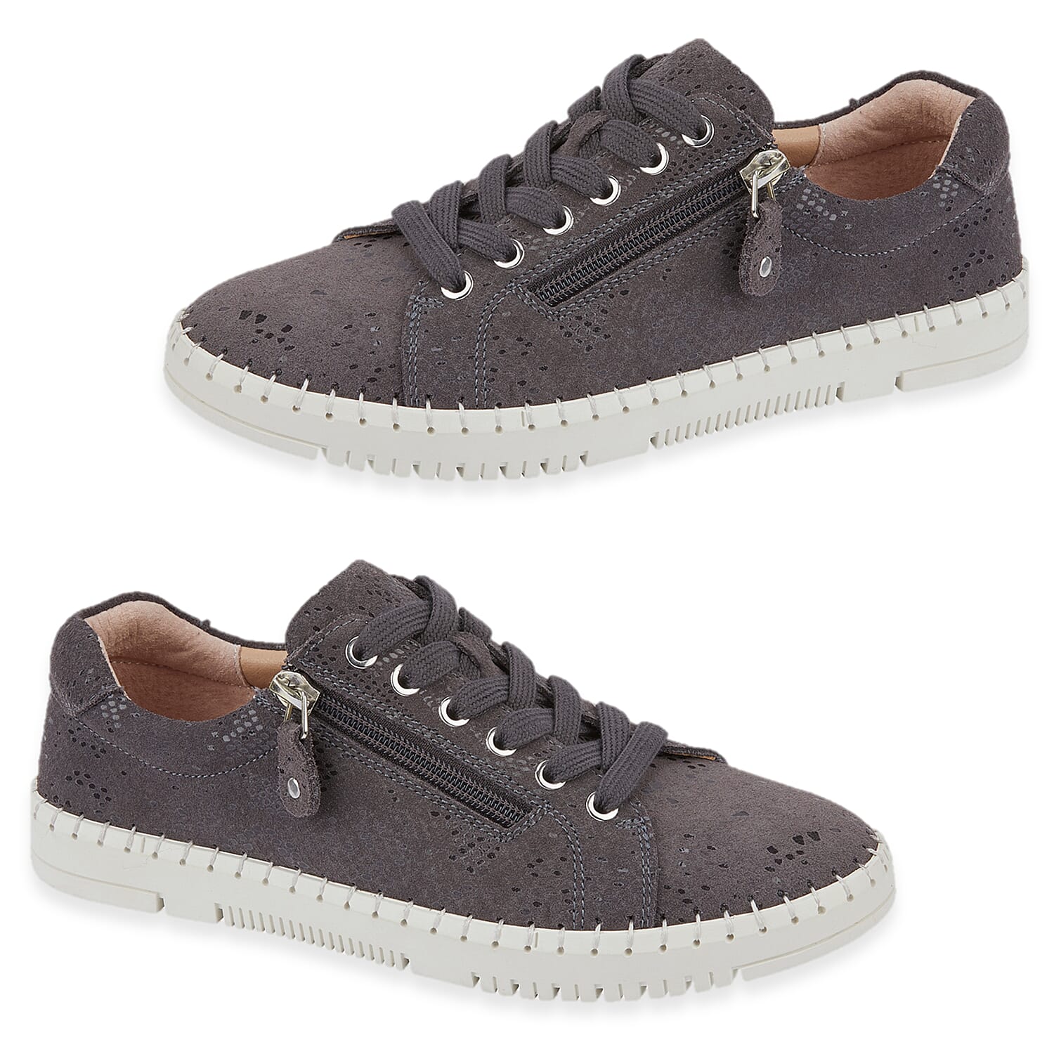 Jo & Joe Porto Ladies Lightweight Lace Up Suede Shoe With Functional Zips 