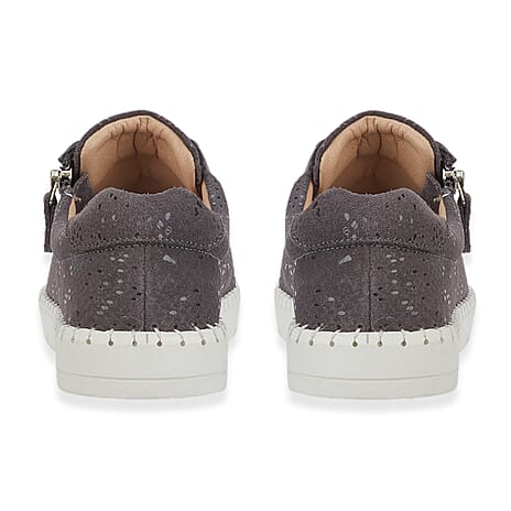 Jo - Joe Porto Ladies Lightweight Lace Up Suede Shoe With Functional Zips (Size 5) - Grey