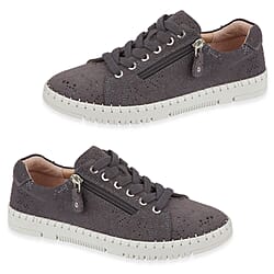 Jo & Joe Porto Ladies Lightweight Lace Up Suede Shoe With Functional Zips 