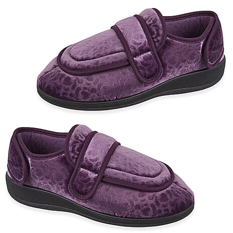 Jo - Joe Ladies Wide Fitting Multi Opening Slipper With Memory Foam Insock (Size 4) - Plum