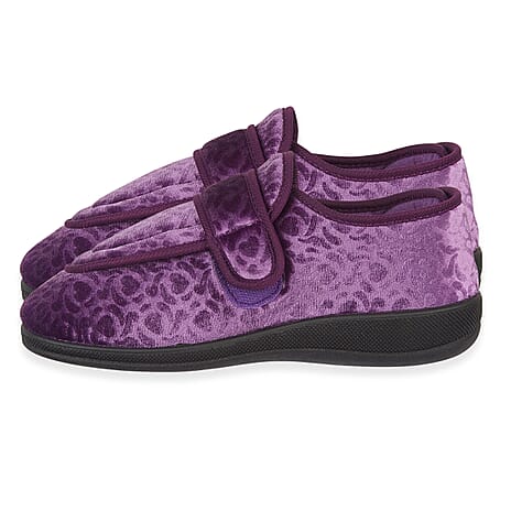 Jo - Joe Ladies Wide Fitting Multi Opening Slipper With Memory Foam Insock (Size 7) - Plum