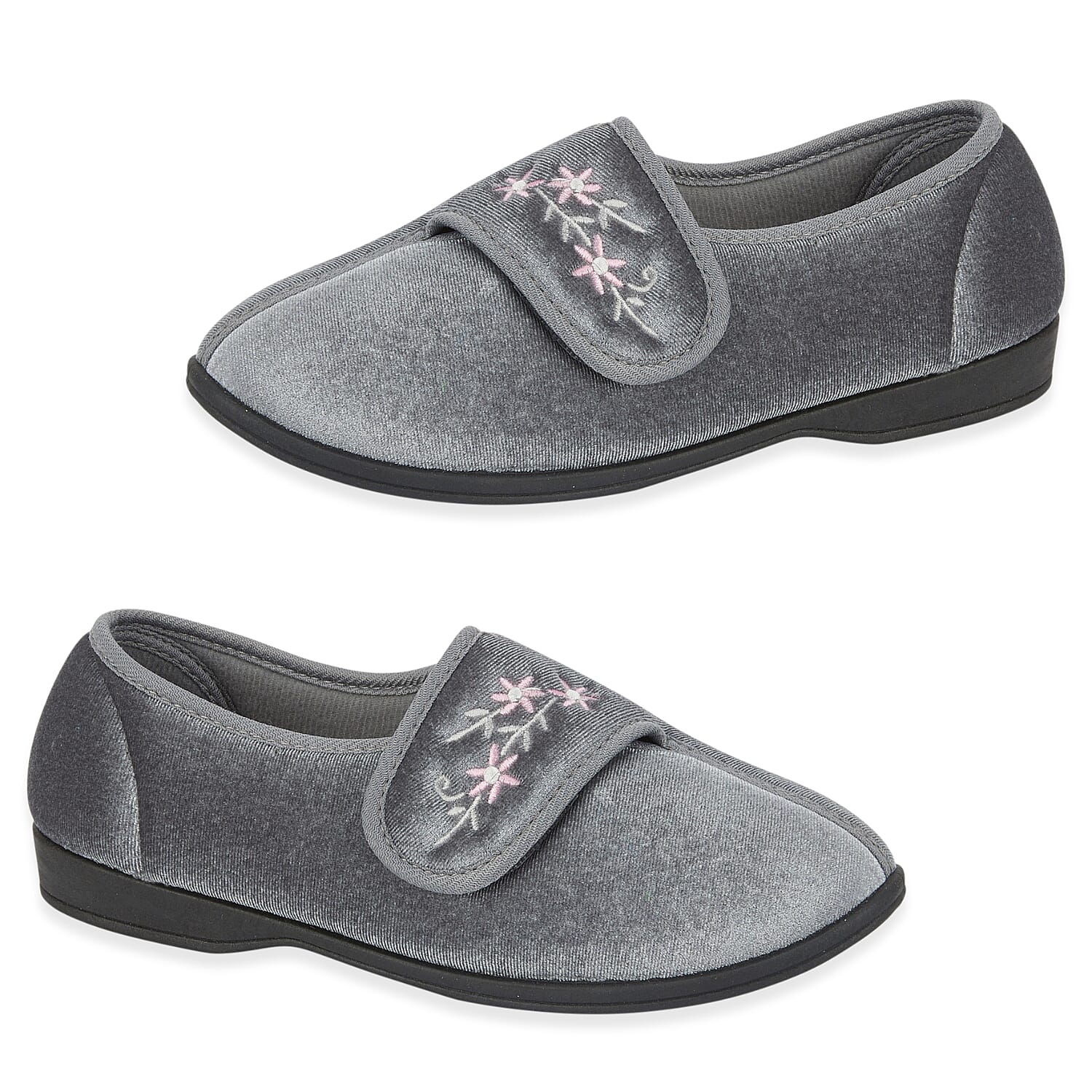 Jo & Joe Veronica Ladies Touch and Close Slipper with Floral Embroidery 