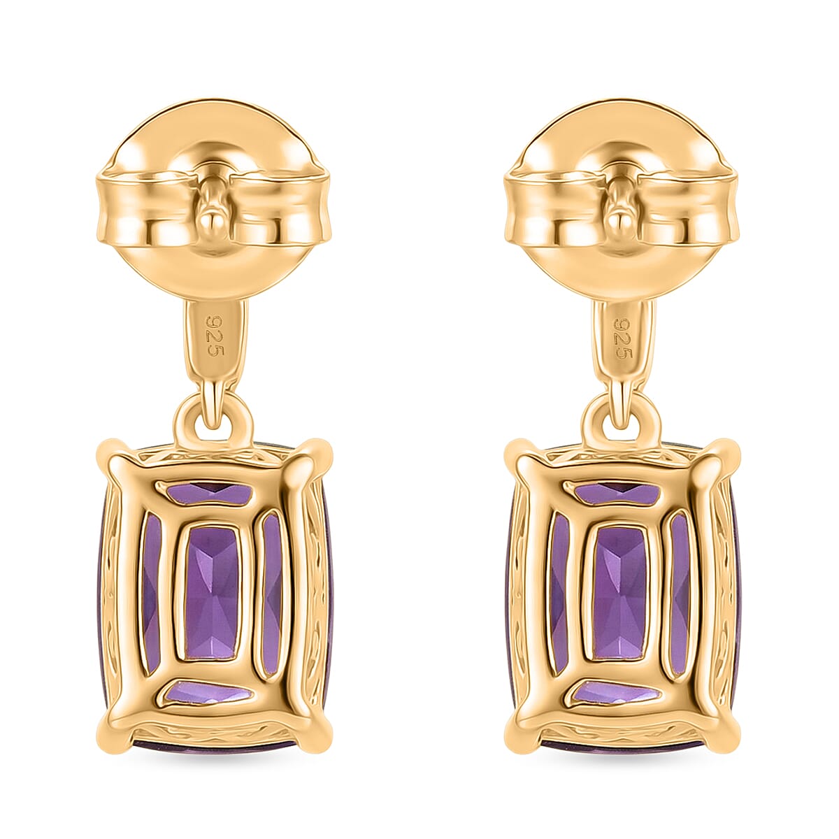 D'Joy - African Amethyst Solitaire Earring with Push Back in Yellow Gold Plated Sterling Silver 2.85 Ct.