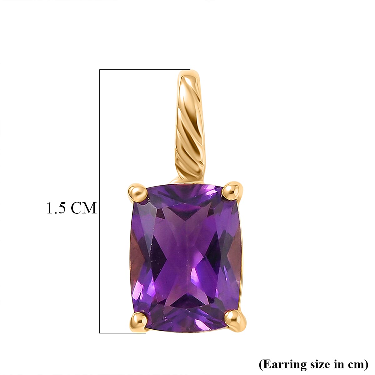 D'Joy - African Amethyst Solitaire Earring with Push Back in Yellow Gold Plated Sterling Silver 2.85 Ct.
