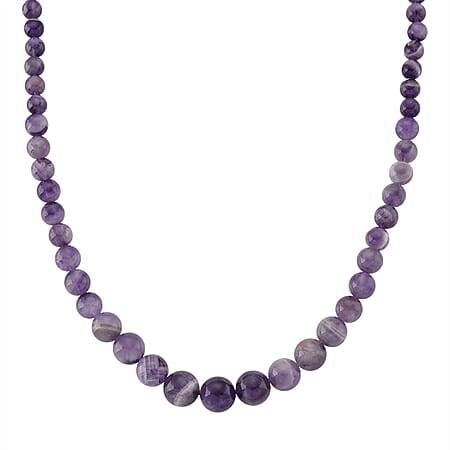 Bi Colour Natural Amethyst Beads Necklace (Size - 20) with Lobster Clasp in Rhodium Overlay Sterling Silver 375.00 Ct