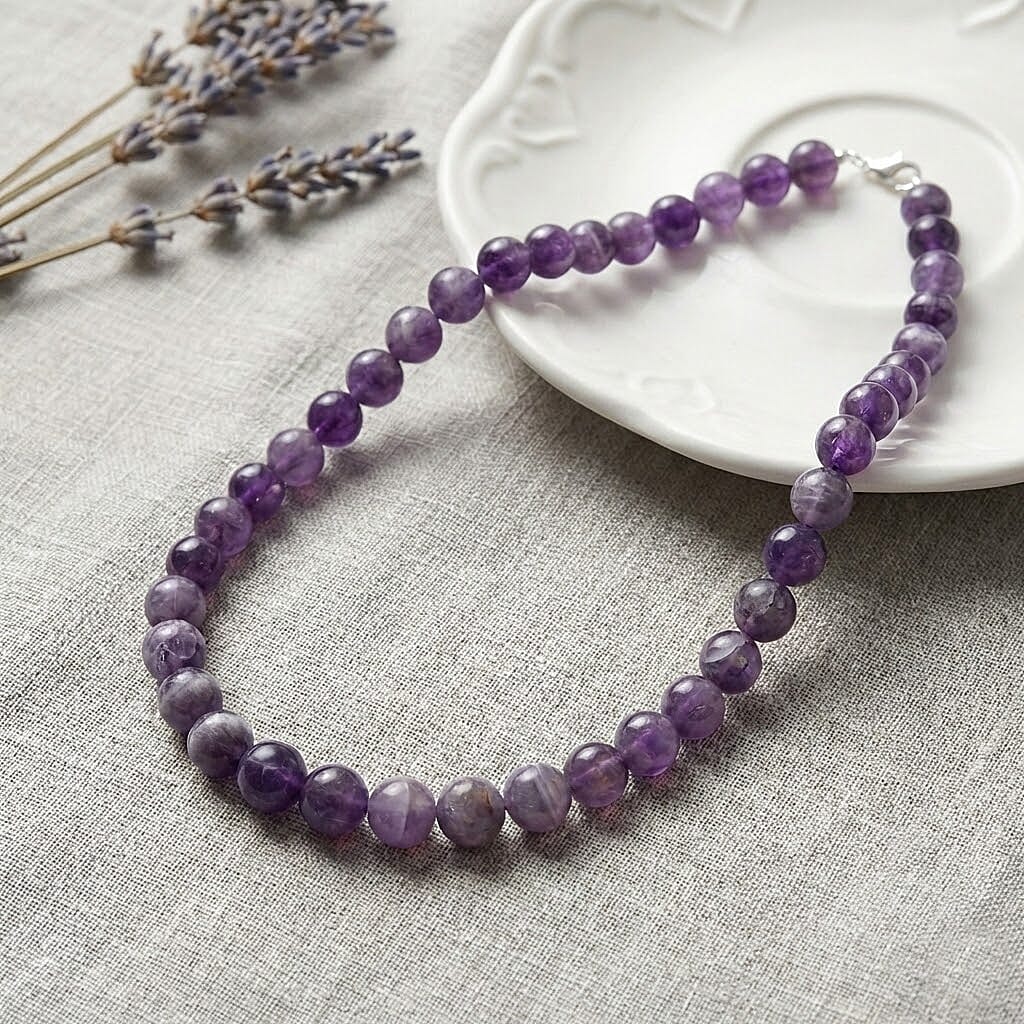 Bi Colour Natural Amethyst Beads Necklace (Size - 20) with Lobster Clasp in Rhodium Overlay Sterling Silver 375.00 Ct
