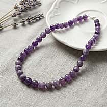 Bi Colour Natural Amethyst Beads Necklace (Size - 20) with Lobster Clasp in Rhodium Overlay Sterling Silver 375.00 Ct