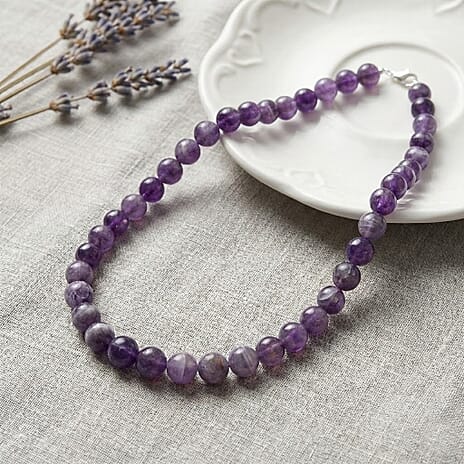 Bi Colour Natural Amethyst Beads Necklace (Size - 20) with Lobster Clasp in Rhodium Overlay Sterling Silver 375.00 Ct