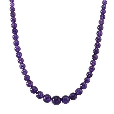 D'Joy African Amethyst Beads Necklace (Size - 20) with Magnetic Lock in Rhodium Overlay Sterling Silver 353.00 Ct.