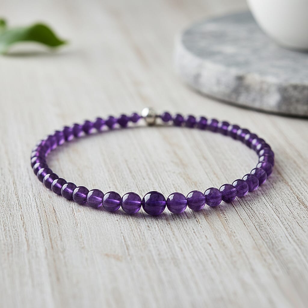 D'Joy African Amethyst Beads Necklace (Size - 20) with Magnetic Lock in Rhodium Overlay Sterling Silver 353.00 Ct.