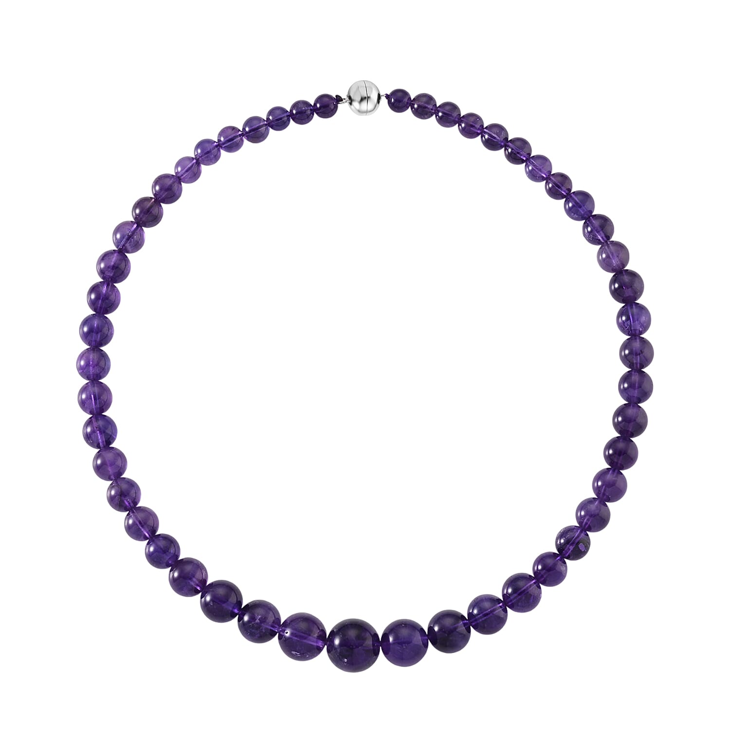 D'Joy African Amethyst Beads Necklace (Size - 20) with Magnetic Lock in Rhodium Overlay Sterling Silver 353.00 Ct.