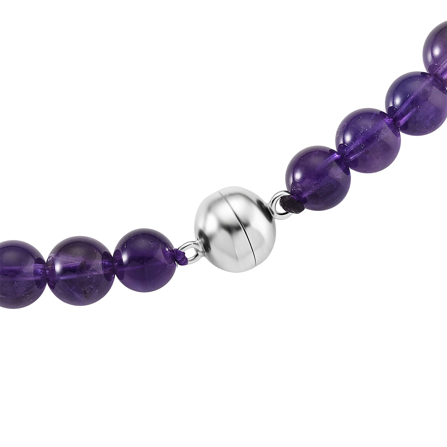 D'Joy African Amethyst Beads Necklace (Size - 20) with Magnetic Lock in Rhodium Overlay Sterling Silver 353.00 Ct.