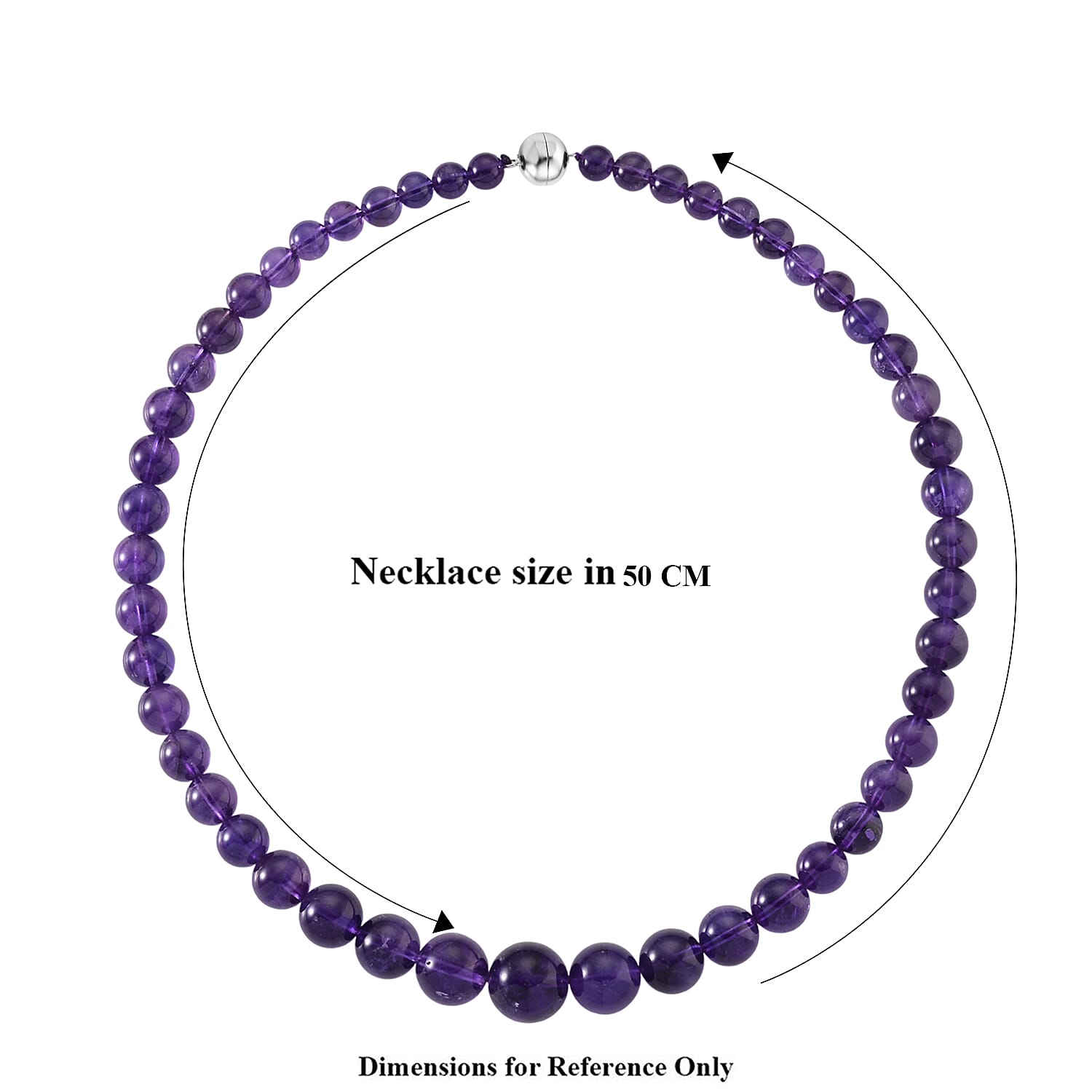 D'Joy African Amethyst Beads Necklace (Size - 20) with Magnetic Lock in Rhodium Overlay Sterling Silver 353.00 Ct.