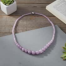 Rare Find- Natural Kunzite Necklace (Size - 20) with Magnetic Lock in Rhodium Overlay Sterling Silver 270.00 Ct.
