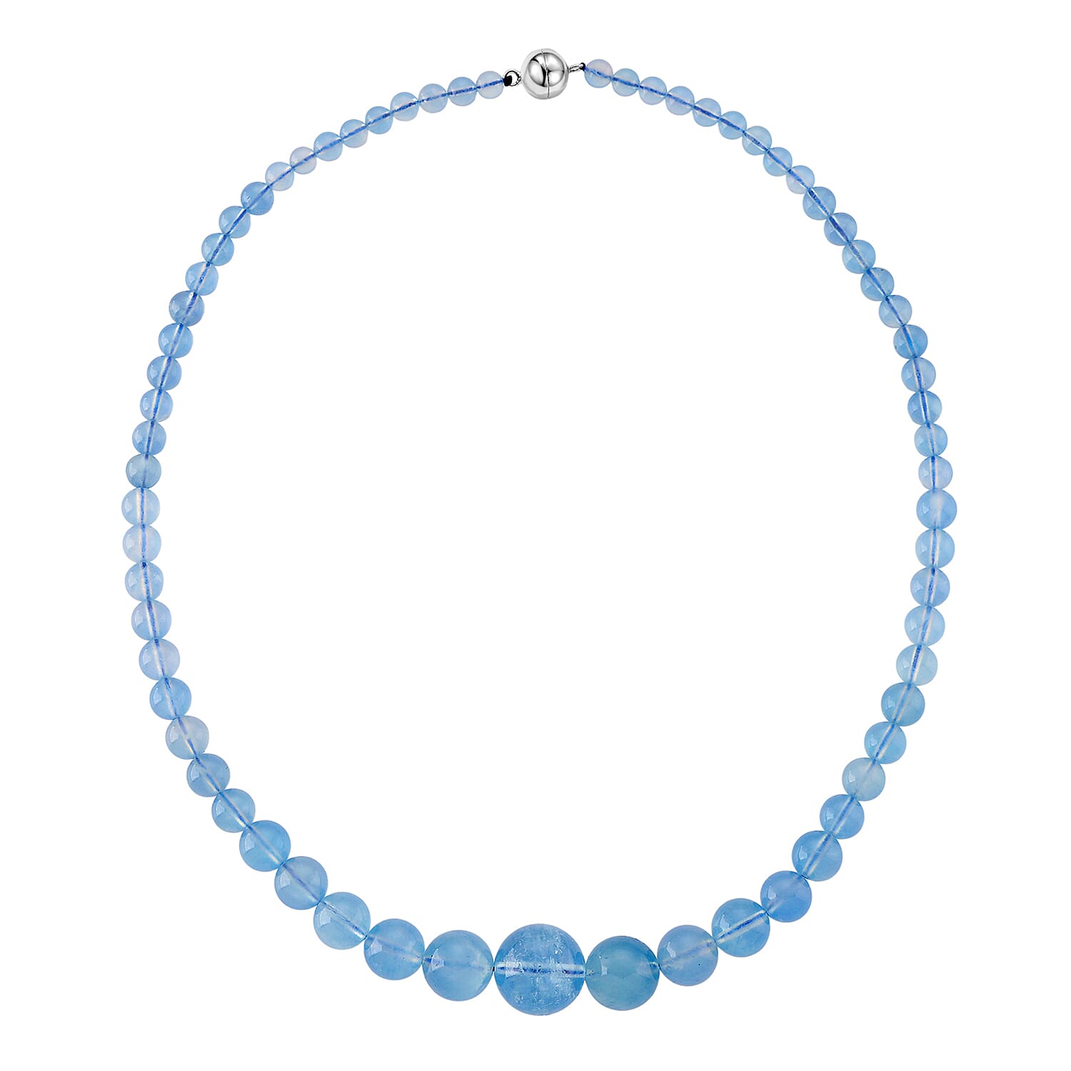 AAA Brazilian Santa Maria Aquamarine Necklace (Size - 20) with Magnetic Lock in Rhodium Overlay Sterling Silver 240.00 Ct.