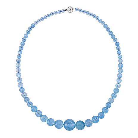 AAA Brazilian Santa Maria Aquamarine Necklace (Size - 20) with Magnetic Lock in Rhodium Overlay Sterling Silver 240.00 Ct.