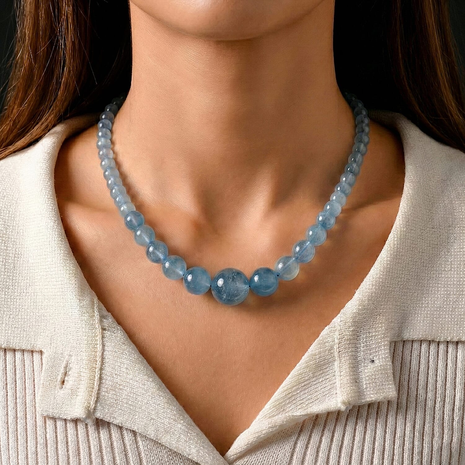 AAA Brazilian Santa Maria Aquamarine Necklace (Size - 20) with Magnetic Lock in Rhodium Overlay Sterling Silver 240.00 Ct.