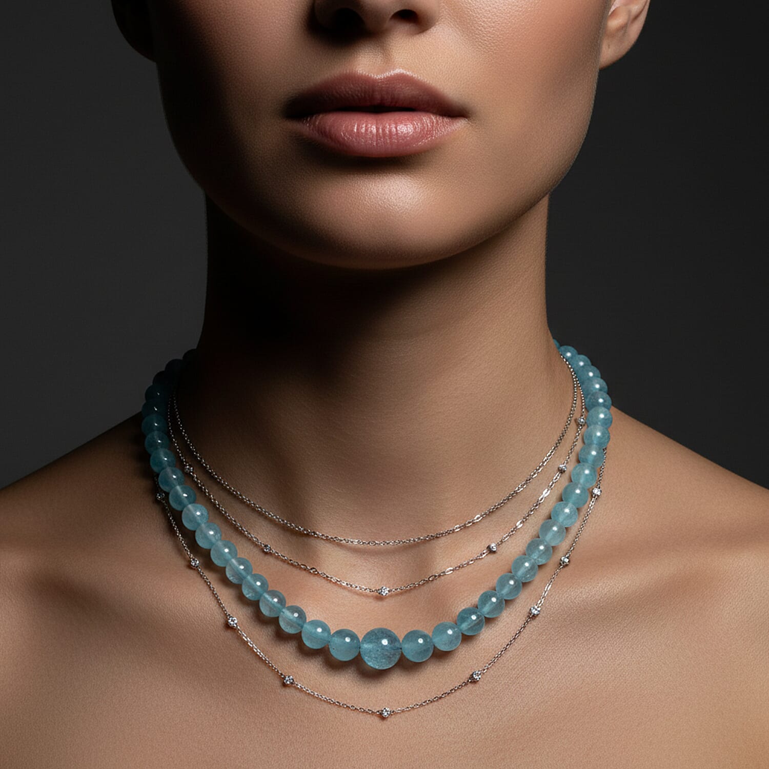 AAA Brazilian Santa Maria Aquamarine Necklace (Size - 20) with Magnetic Lock in Rhodium Overlay Sterling Silver 240.00 Ct.