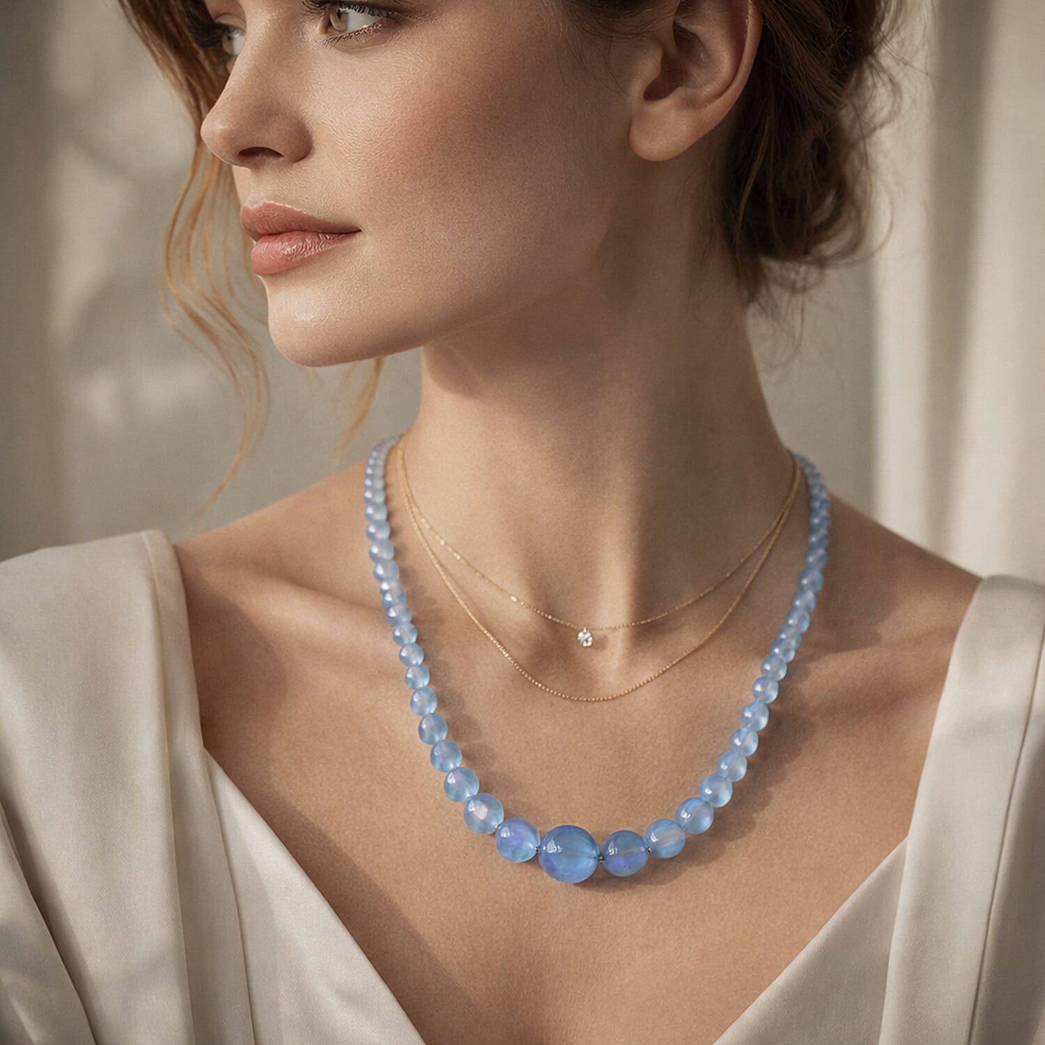 AAA Brazilian Santa Maria Aquamarine Necklace (Size - 20) with Magnetic Lock in Rhodium Overlay Sterling Silver 240.00 Ct.