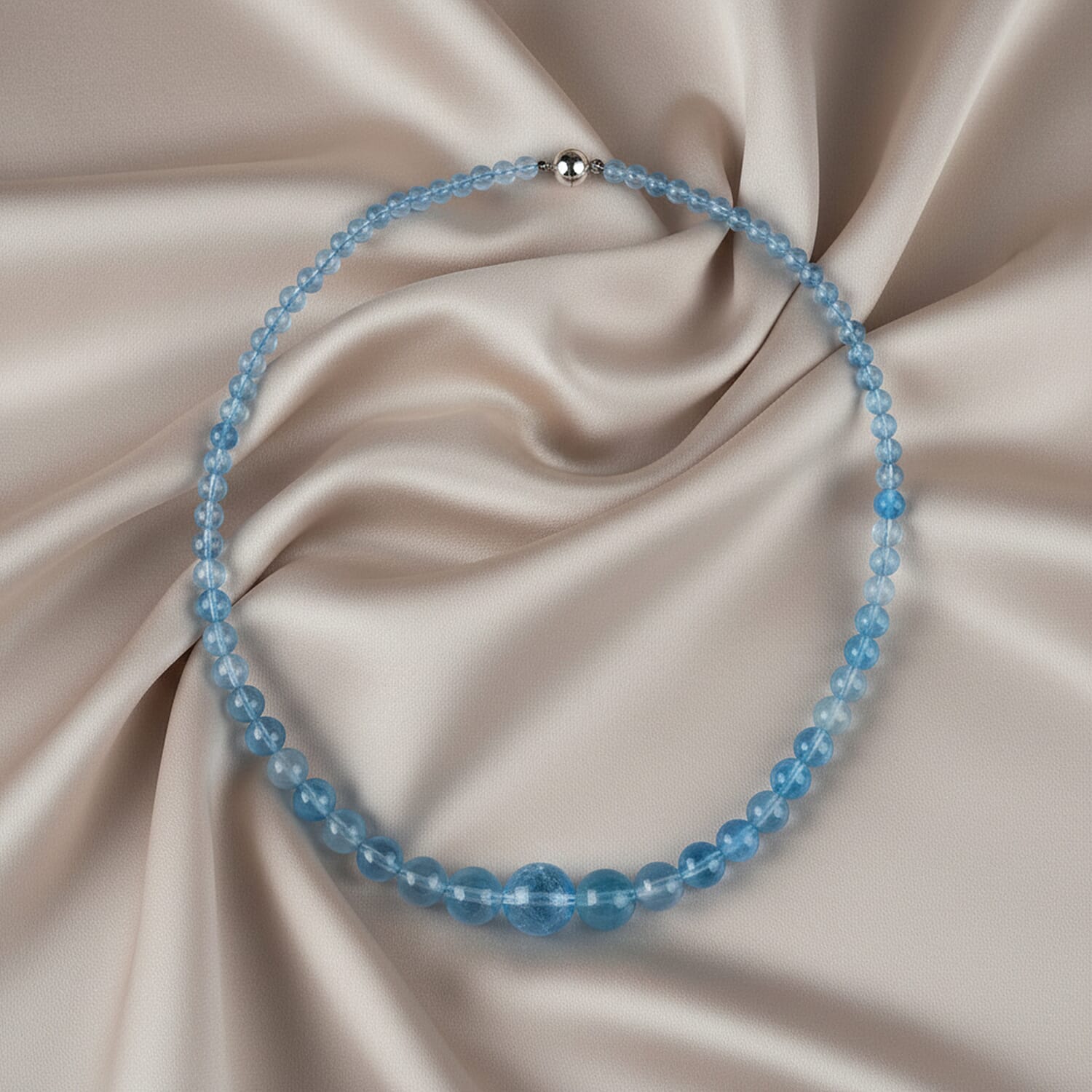 AAA Brazilian Santa Maria Aquamarine Necklace (Size - 20) with Magnetic Lock in Rhodium Overlay Sterling Silver 240.00 Ct.