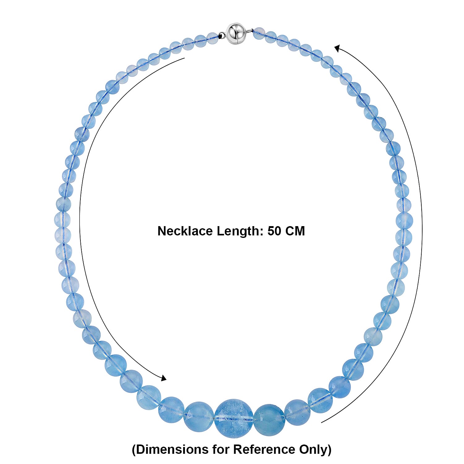 AAA Brazilian Santa Maria Aquamarine Necklace (Size - 20) with Magnetic Lock in Rhodium Overlay Sterling Silver 240.00 Ct.