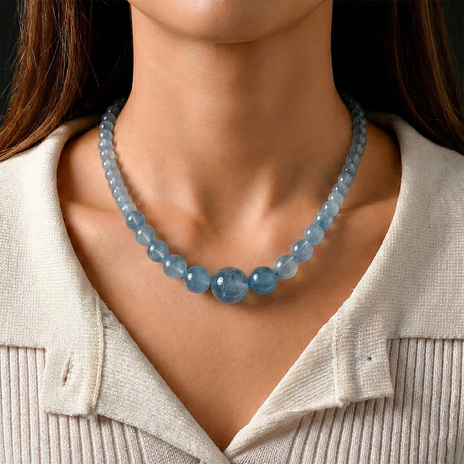 AAA Brazilian Santa Maria Aquamarine Necklace (Size - 20) with Magnetic Lock in Rhodium Overlay Sterling Silver 240.00 Ct.