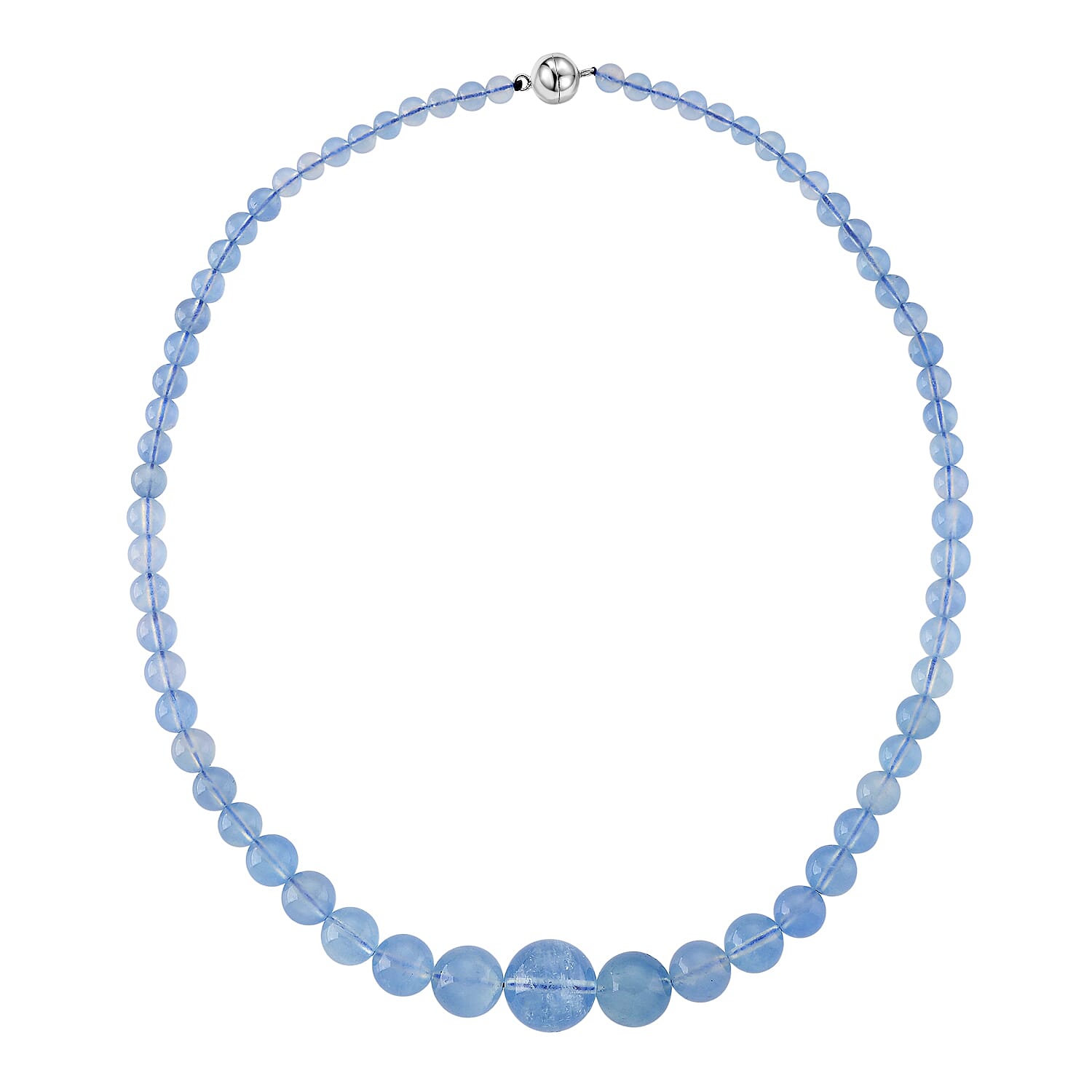 AAA Brazilian Santa Maria Aquamarine Necklace (Size - 20) with Magnetic Lock in Rhodium Overlay Sterling Silver 240.00 Ct.