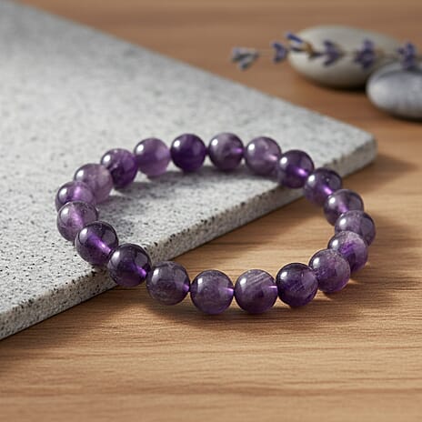 African Amethyst Beads Stretchable Bracelet (Size 7-7.7) 120.00 Ct.