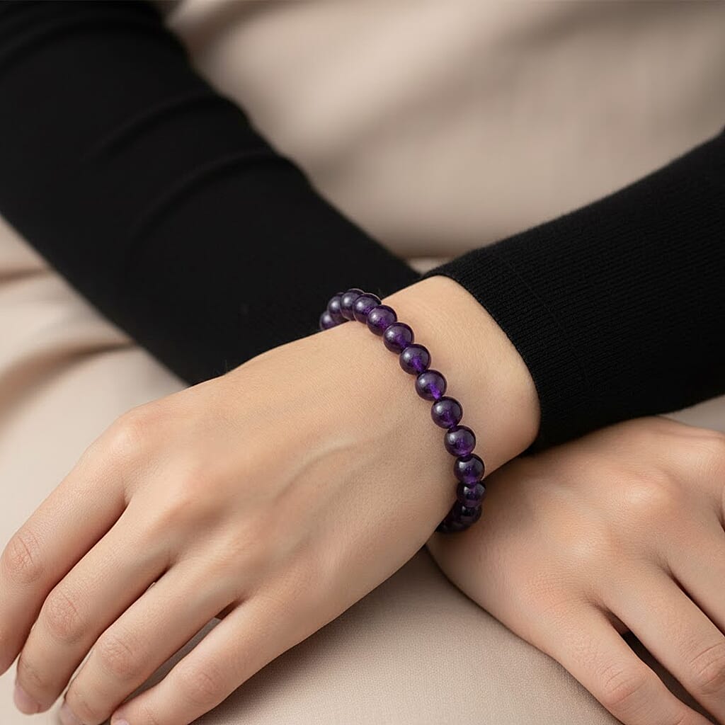 AAA Uruguay Amethyst Beads Stretchable Bracelet (Size 7-7.5) 93.00 Ct.