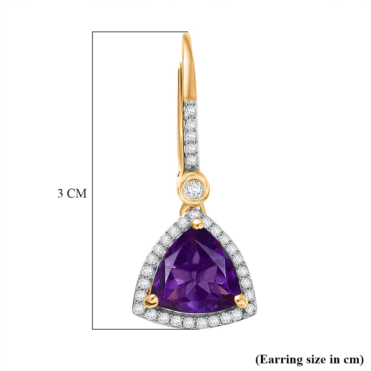 D'Joy AAA African Amethyst & White Zircon Solitaire Lever Back Earring in Yellow Gold Plated Sterling Silver 4.07 Ct