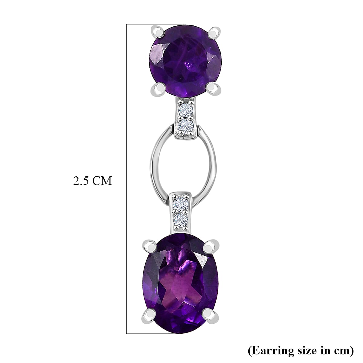D'Joy AAA African Amethyst & White Zircon Solitaire Dangling Push Post Earring in Platinum Overlay Sterling Silver 3.66 Ct.
