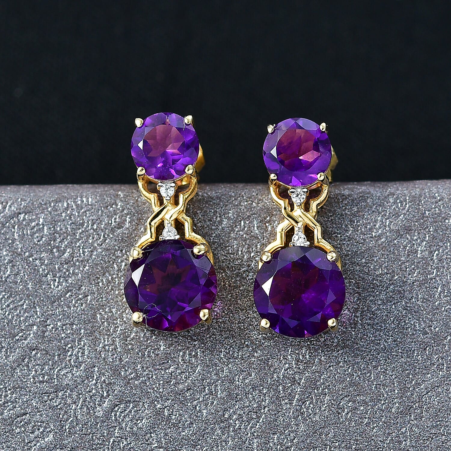 D'Joy AAA African Amethyst & White Zircon Solitaire Stud Push Post Earring in Yellow Gold Plated Sterling Silver 5.04 Ct.