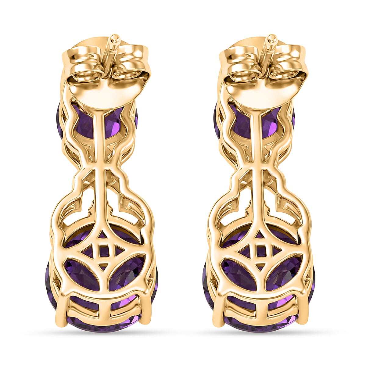 D'Joy AAA African Amethyst & White Zircon Solitaire Stud Push Post Earring in Yellow Gold Plated Sterling Silver 5.04 Ct.