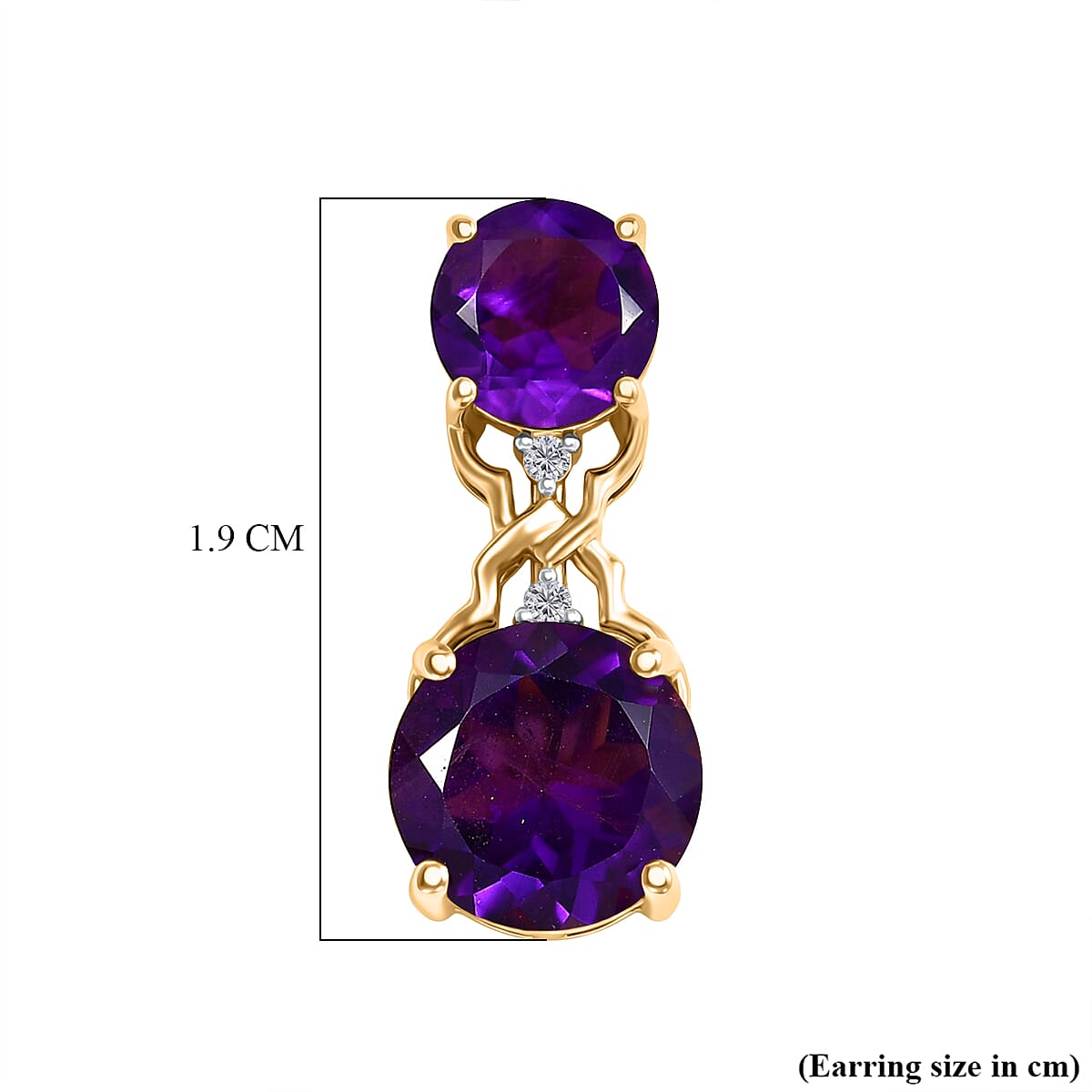 D'Joy AAA African Amethyst & White Zircon Solitaire Stud Push Post Earring in Yellow Gold Plated Sterling Silver 5.04 Ct.