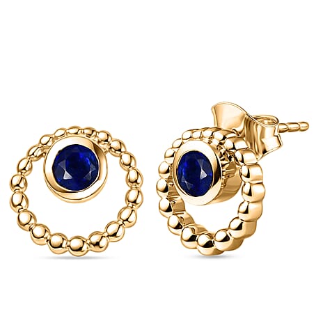 D'Joy AAA Natural Kashmir Kyanite Orbital Earring with Push Back in Yellow Gold Plated Sterling Silver