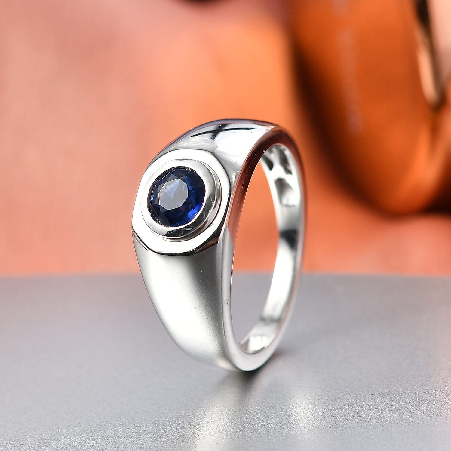 D'Joy AAA Natural Kashmir Kyanite Solitaire Ring in Rhodium Overlay Sterling Silver 1.03 Ct.