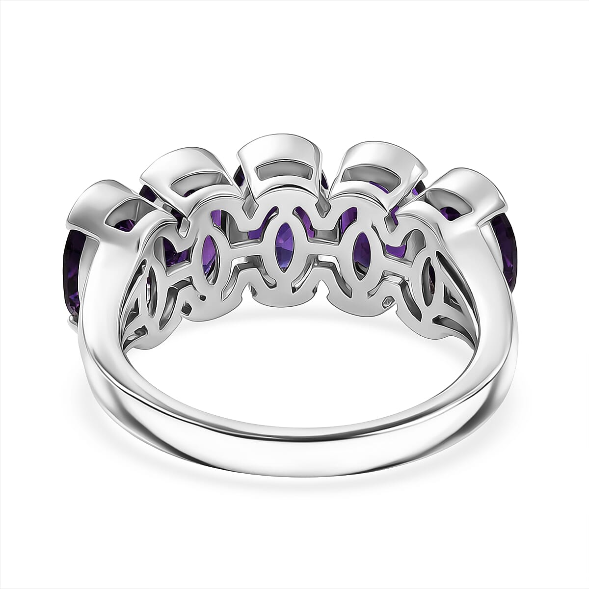 D'Joy AAA African Amethyst 5 Stone Ring in Platinum Overlay Sterling Silver 3.50 Ct.