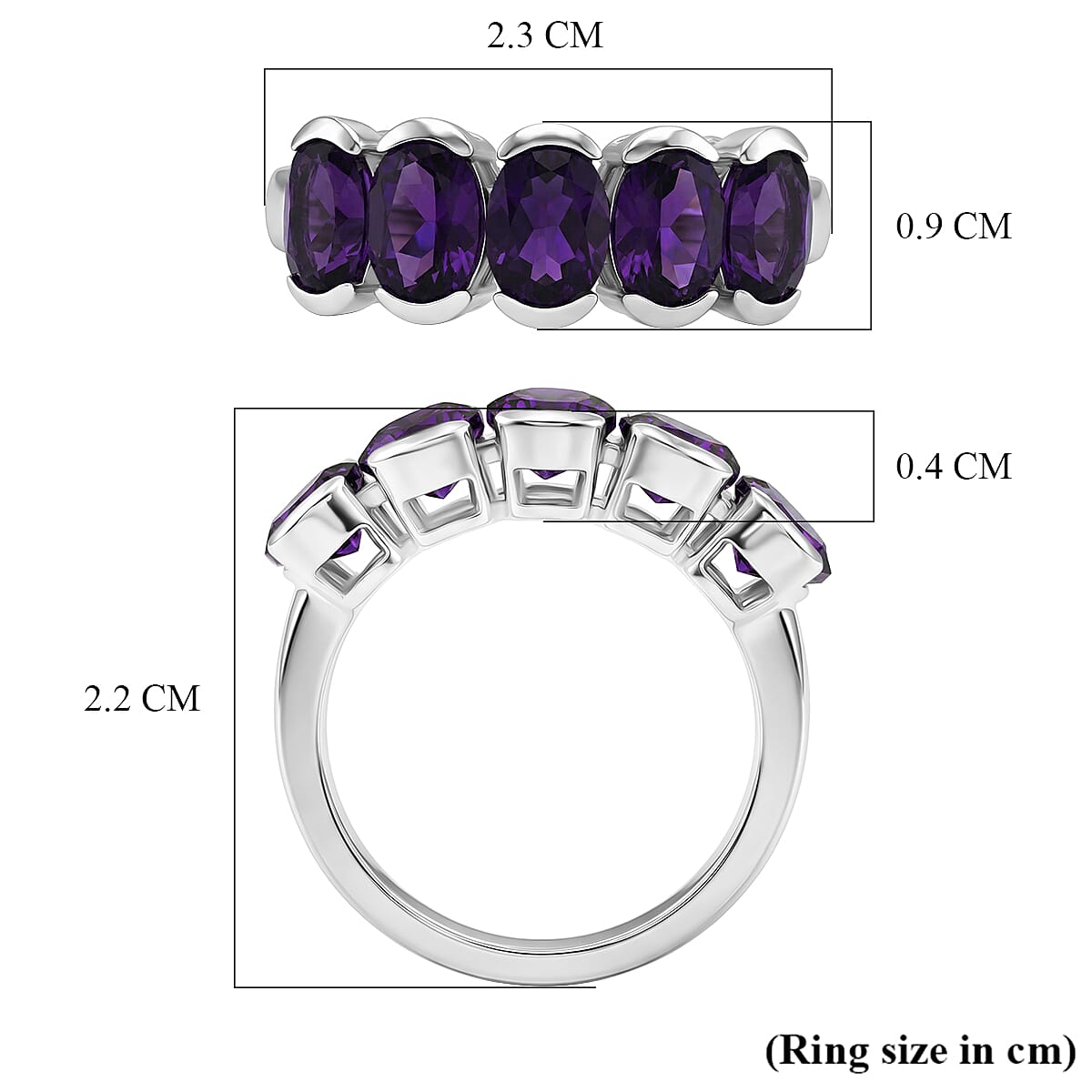 D'Joy AAA African Amethyst 5 Stone Ring in Platinum Overlay Sterling Silver 3.50 Ct.