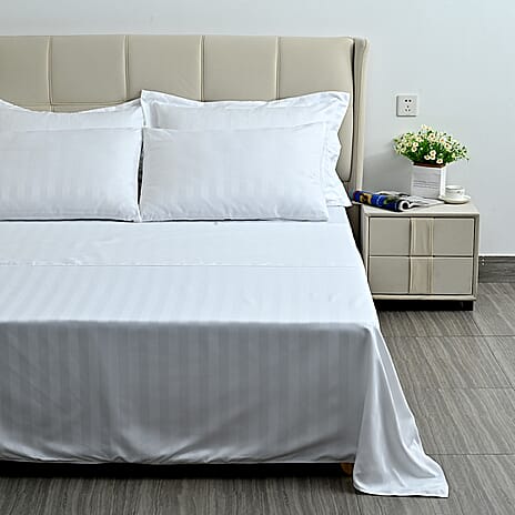 LIVMORE Cotton Striped Bedding Set (Size 200x1 cm) - Ivory White