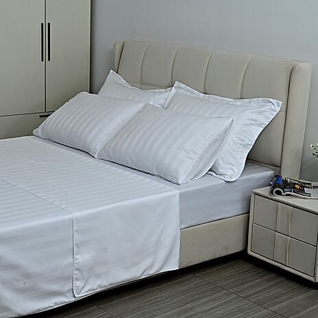 LIVMORE Cotton Striped Bedding Set (Size 225x1 cm) - Ivory White
