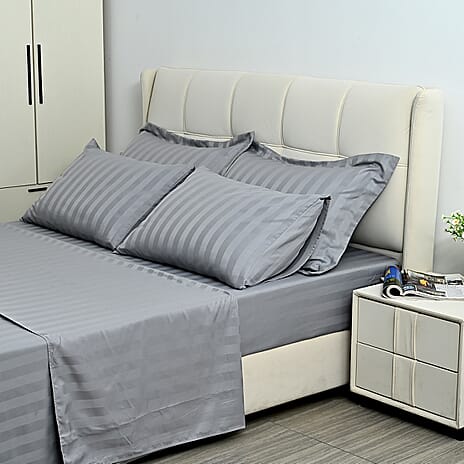LIVMORE Cotton Striped Bedding Set (Size 225x1 cm) - Silver Grey