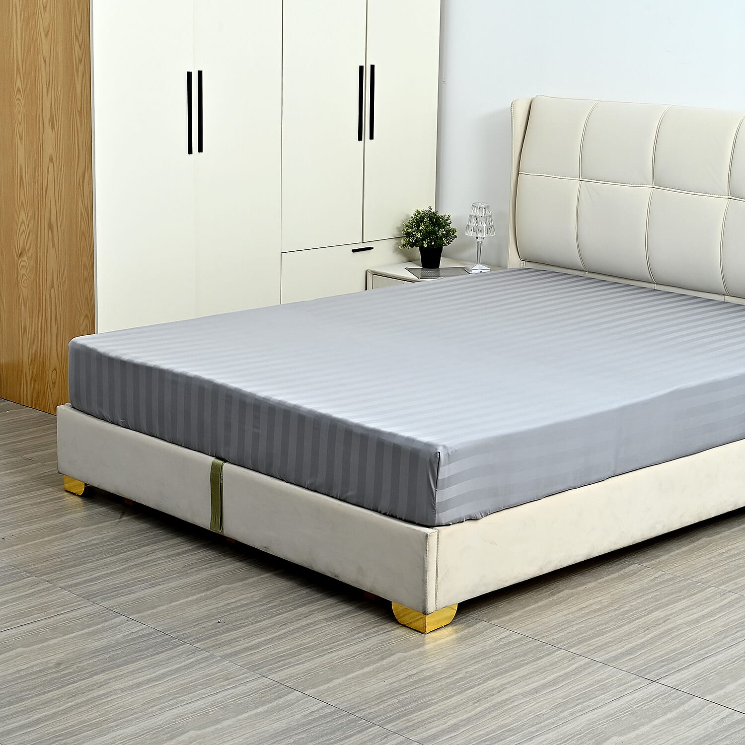 LIVMORE Cotton Striped Bedding Set (Size 225x1 cm) - Silver Grey