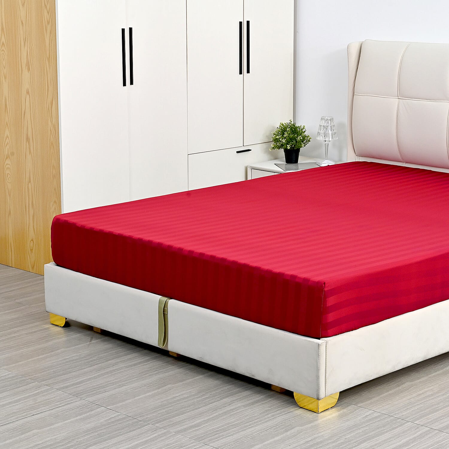 LIVMORE Cotton Striped Bedding Set (Size 200x1 cm) - Burgundy