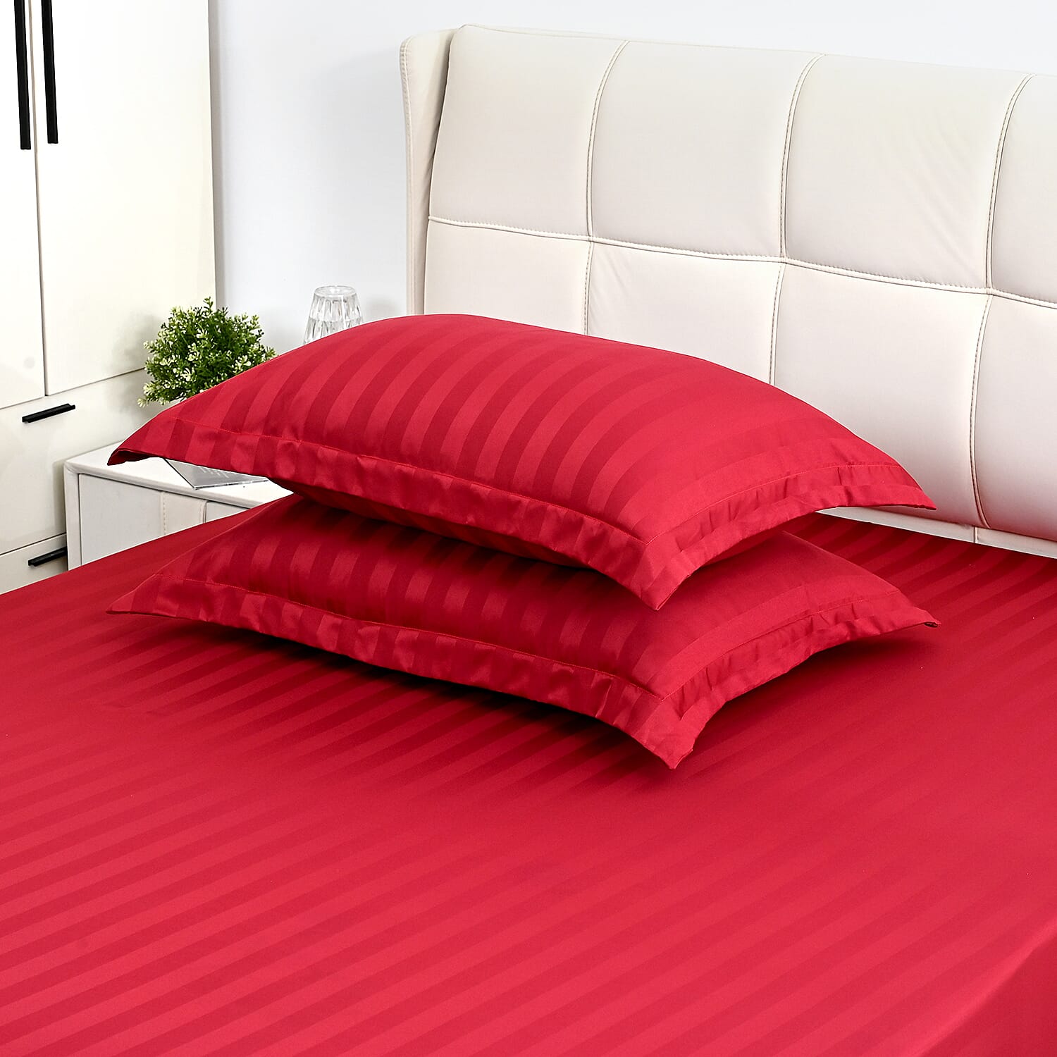 LIVMORE Cotton Striped Bedding Set (Size 225x1 cm) - Burgundy