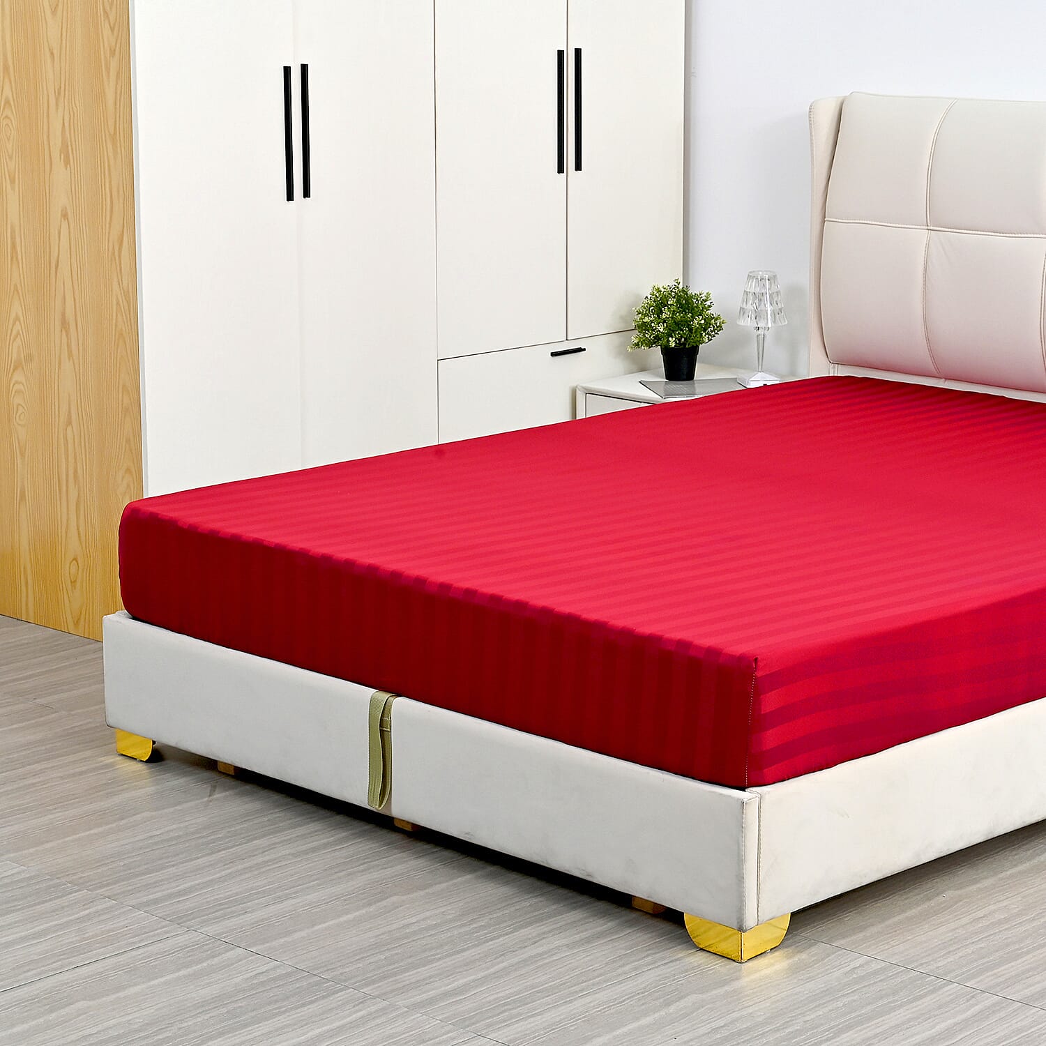 LIVMORE Cotton Striped Bedding Set (Size 225x1 cm) - Burgundy