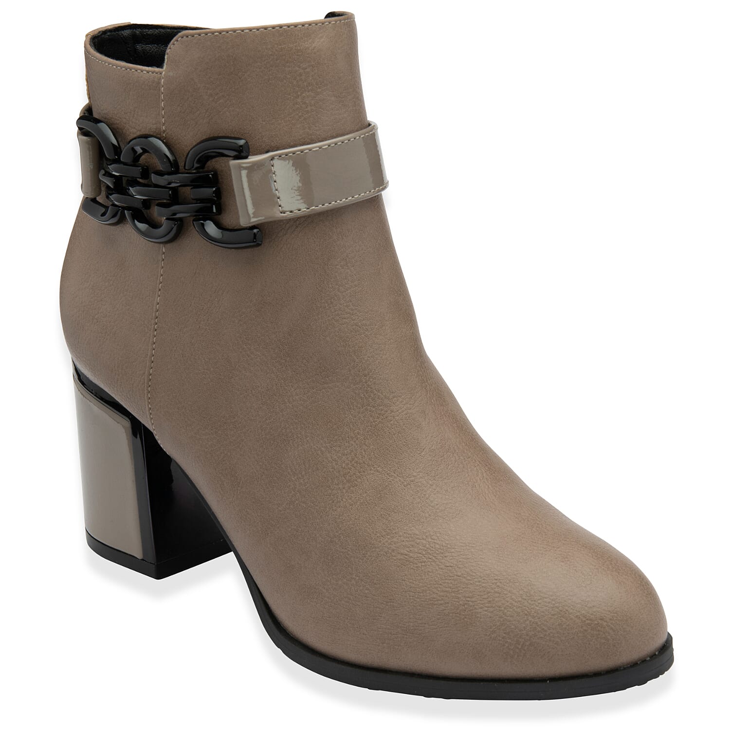 Lotus Amarin Block Heel Ankle Boots With Metallic Chain Detail (Size 4) - Taupe