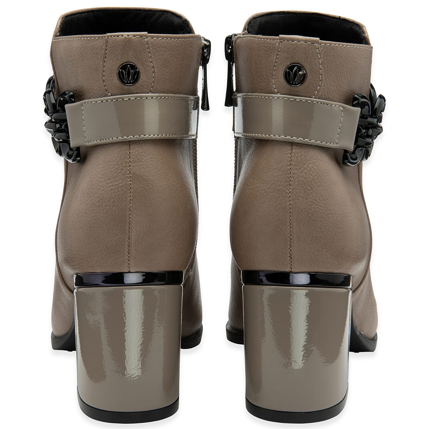 Lotus Amarin Block Heel Ankle Boots With Metallic Chain Detail (Size 4) - Taupe