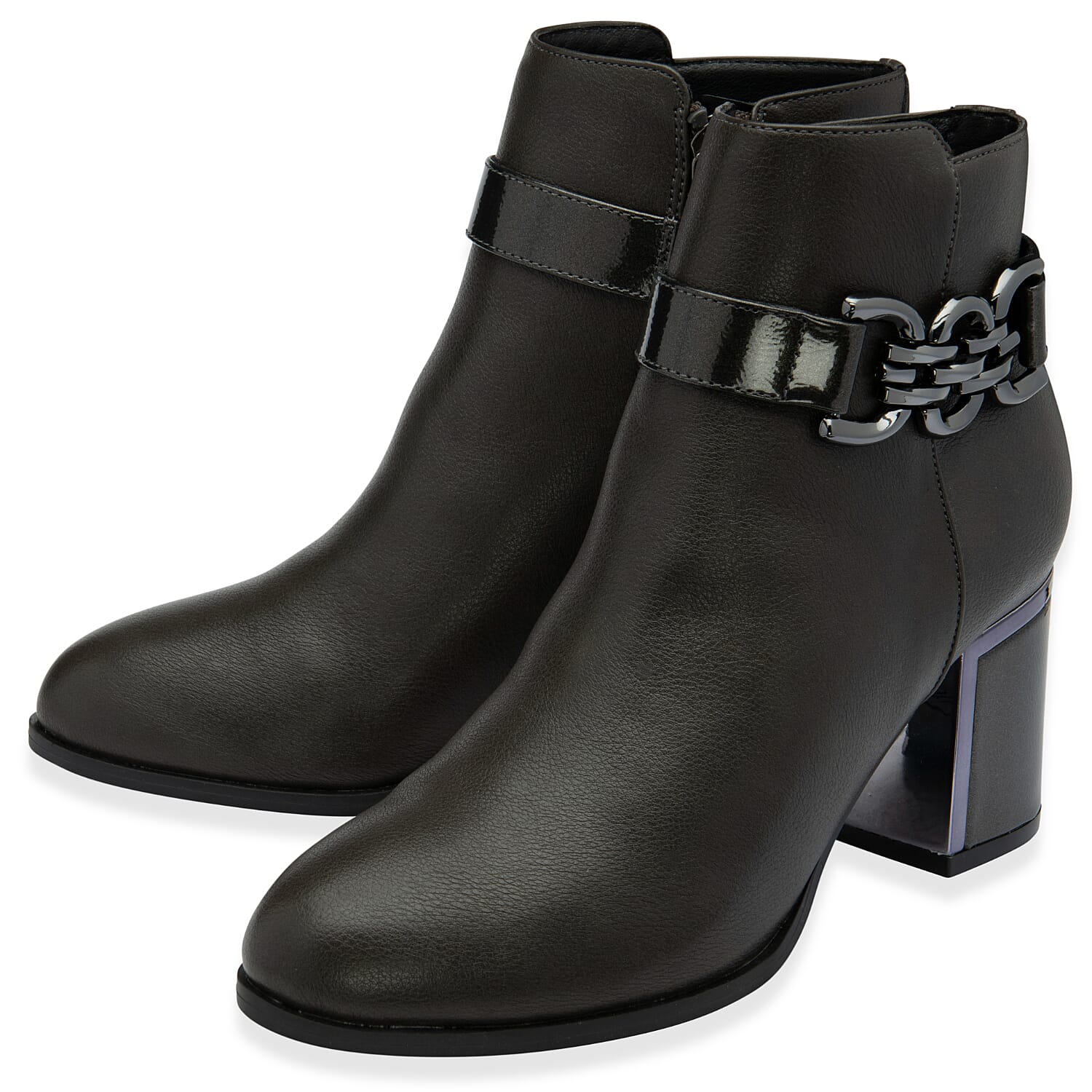 Lotus Amarin Block Heel Ankle Boots With Metallic Chain Detail (Size 3) - Grey